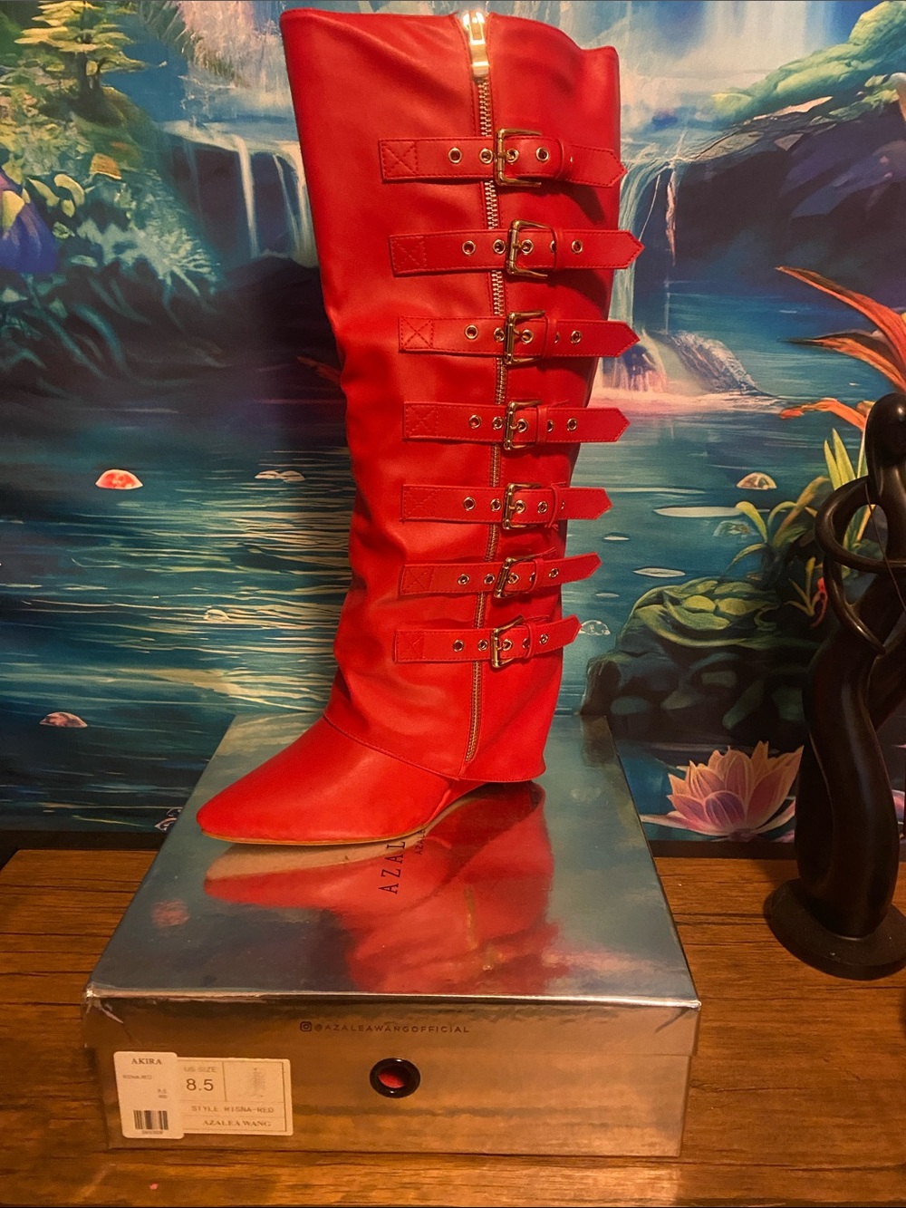 Azalea Wang Risna Red Buckle Boots – Size 8.5